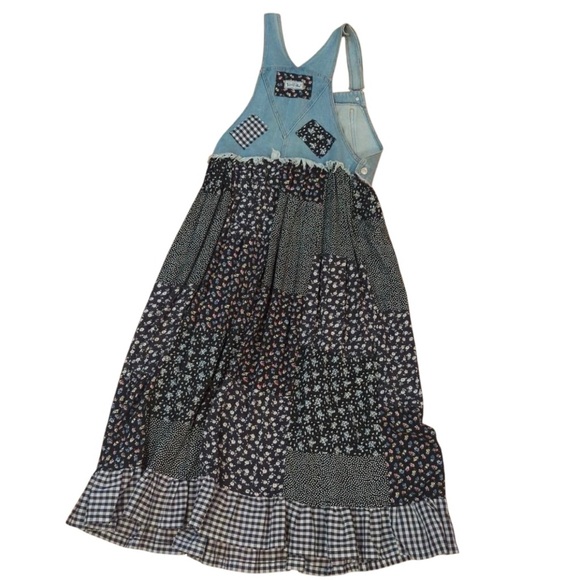 American Vintage Dresses & Skirts - True Blue Vintage Denim Patchwork Maxi Overall Dress